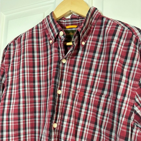 Vintage Timberland Shirt Men's Medium Button Up Red Black Plaid Cotton Western - Picture 5 of 11
